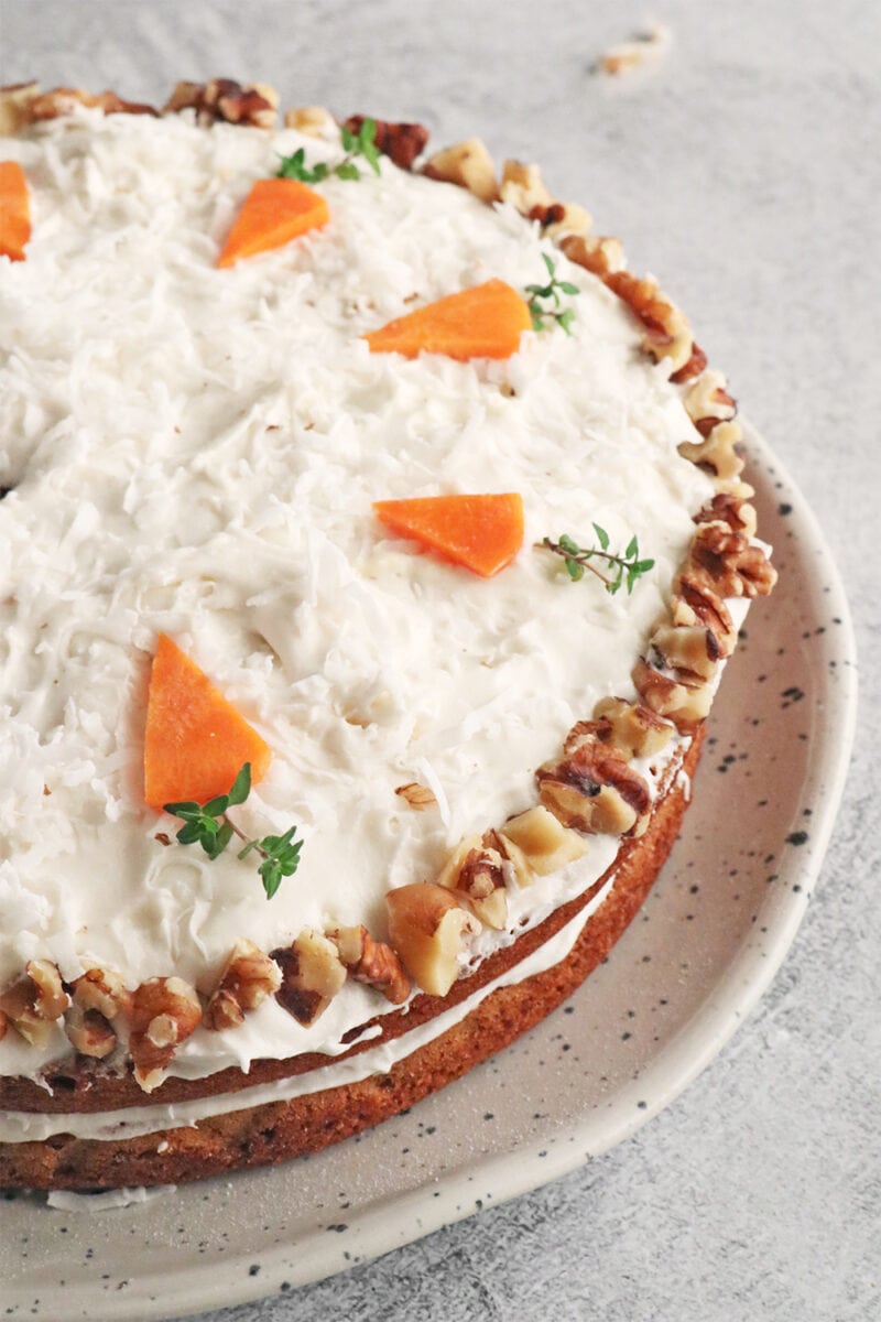 Vegan carrot cake with cream cheese frosting