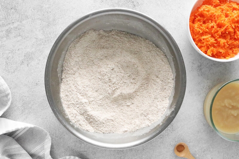 Mix dry ingredients for vegan carrot cake
