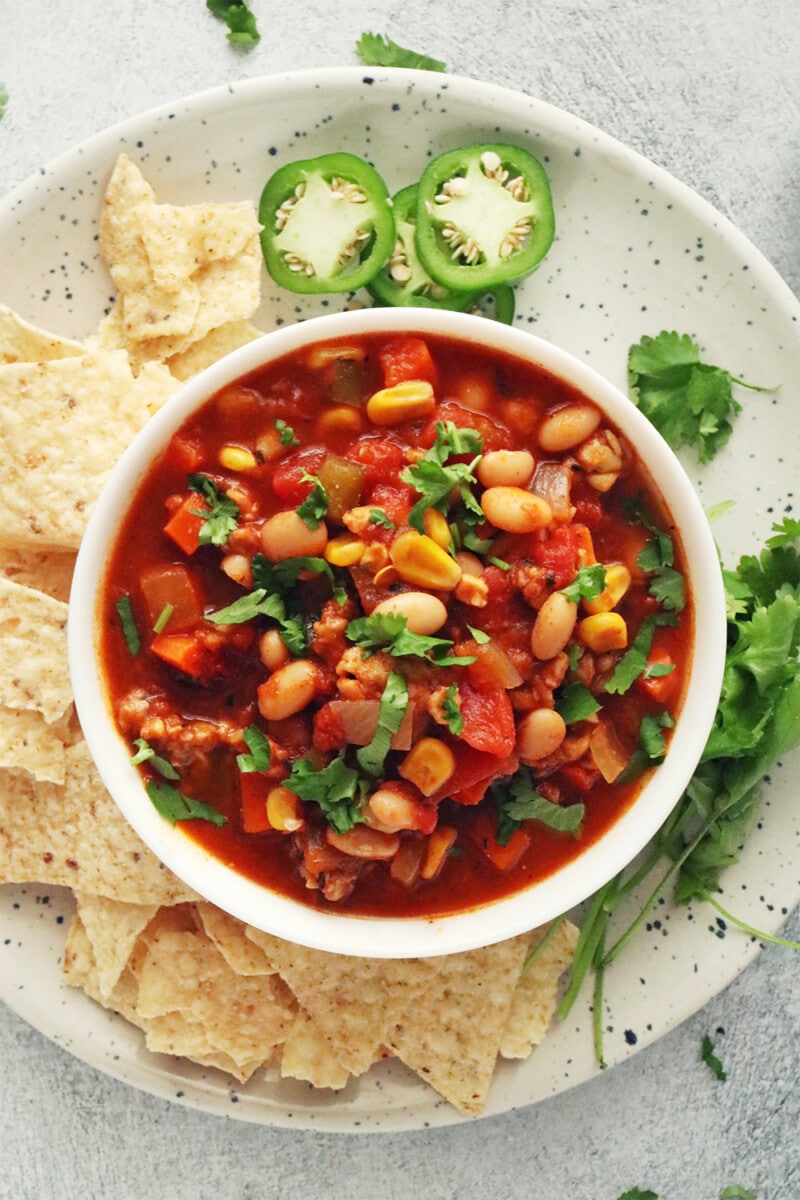 Best Vegan Chili in a white bowl