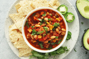 Best Vegan White Bean Chili in a white bowl