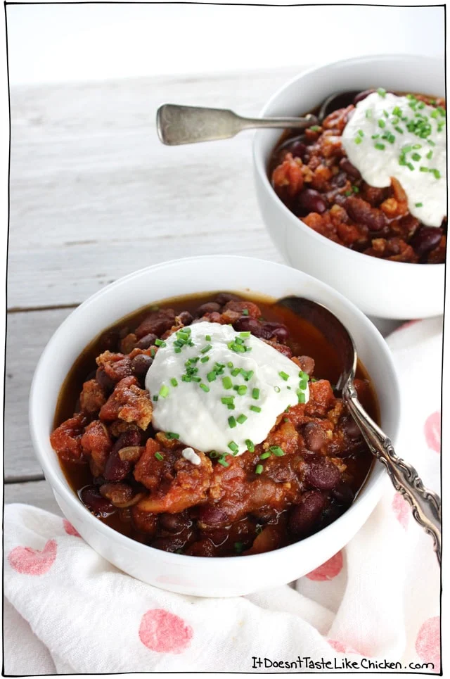 Vegan chili with tofu and beans