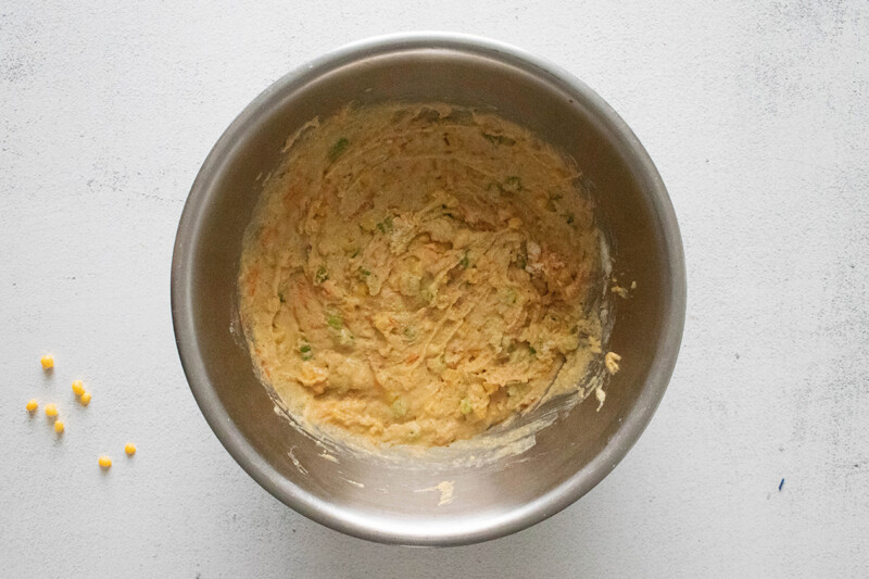Vegan cornbread batter in a bowl.