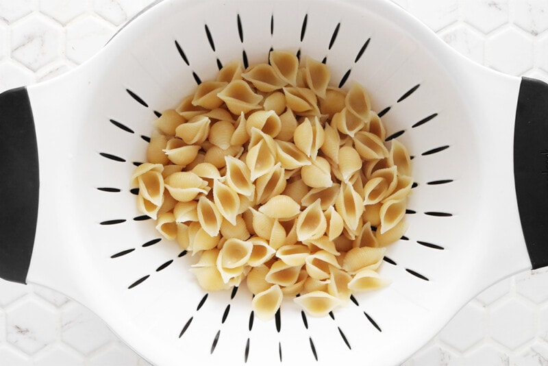 pasta shells in a colander