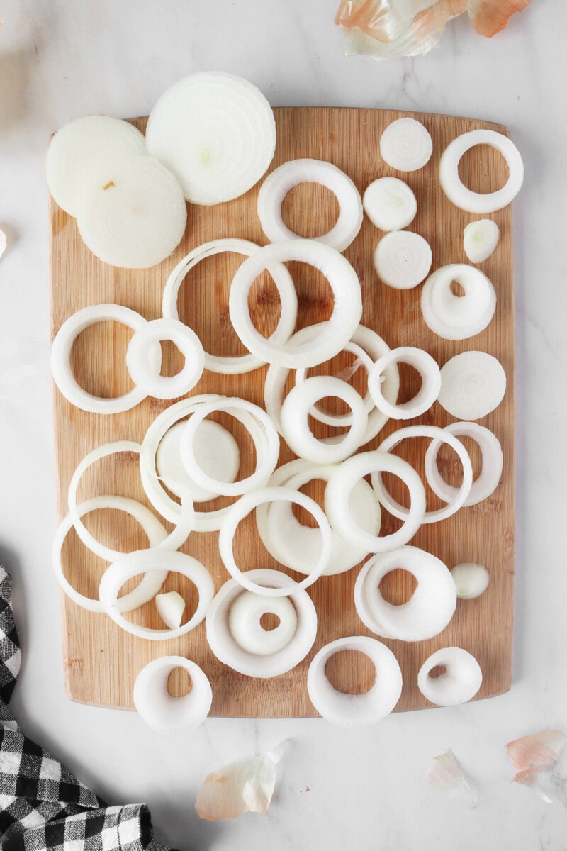 Separate the onion slices into individual rings.