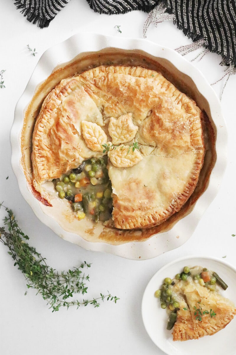 Close-up of Vegan Pot Pie with a slice taken out