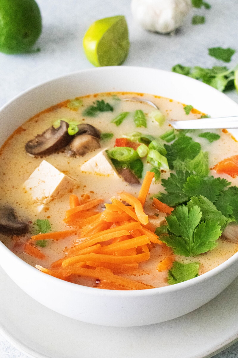 Vegan Thai coconut soup in a bowl.