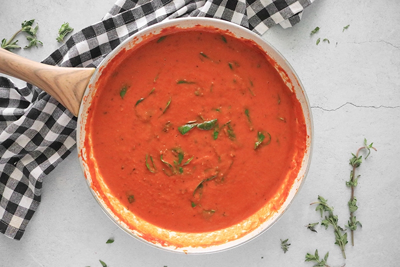 finished vodka sauce poured back into the frying pan