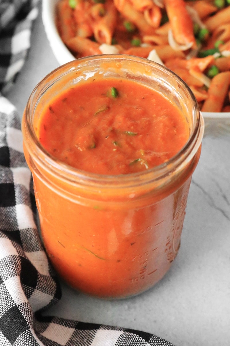 homemade vegan Vodka Sauce in a jar