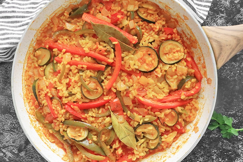 Completed Vegetarian Paella in a skillet