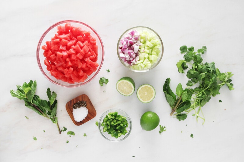 ingredients for making Watermelon Salsa.