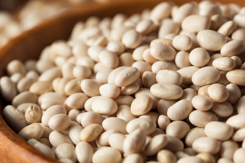 White Navy Beans in a Wooden Bowl